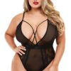 STRAPPY TEDDY WITH DEEP V, Q - Deep V-cut front with sheer and lace front and satin band.