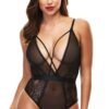 STRAPPY TEDDY WITH DEEP V M/L - Κορμάκι με διαφάνεια, δαντέλα και σατεν κορδέλα στη μέση