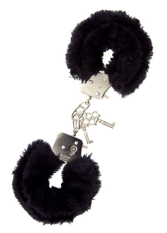 BLACK METAL HANDCUFF W. PLUSH -