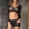 CROCHET-NET BODYSTOCKING BLACK, OS -