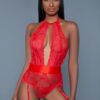 OPHELIA LACE GARTER BODYSUIT RED XL -