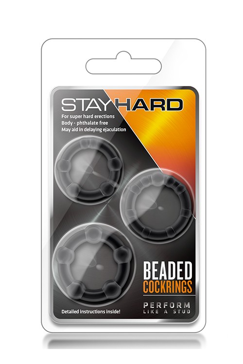 STAY HARD BLACK BEADED COCKRINGS -