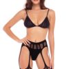 STRAIGHT UP 3PC GARTER SET BLACK S/M -