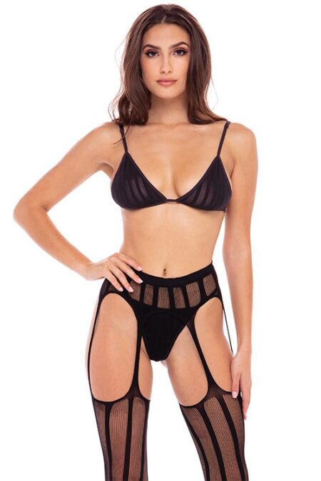 STRAIGHT UP 3PC GARTER SET BLACK S/M -