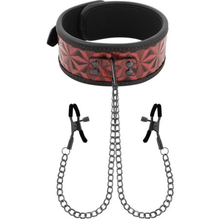 BEGME RED COLLAR W. NIPPLE CLAMPS VEGAN LEATHER -