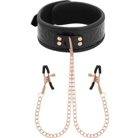 BEGME BLACK COLLAR W. NIPPLE CLAMPS VEGAN LEATHER -