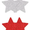 PRETTY PASTIES GLITTER STARS RED SILVER 2 PAIR