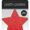 PRETTY PASTIES GLITTER STARS RED SILVER 2 PAIR