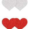 PRETTY PASTIES GLITTER HEARTS RED SILVER 2 PAIR