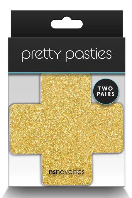 PRETTY PASTIES GLITTER CROSS BLACK GOLD 2 PAIR