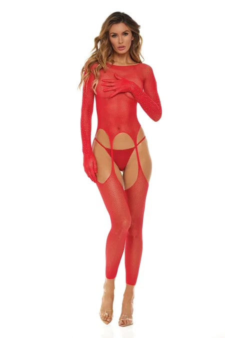 Bring It Over Bodystocking - One Size - Red