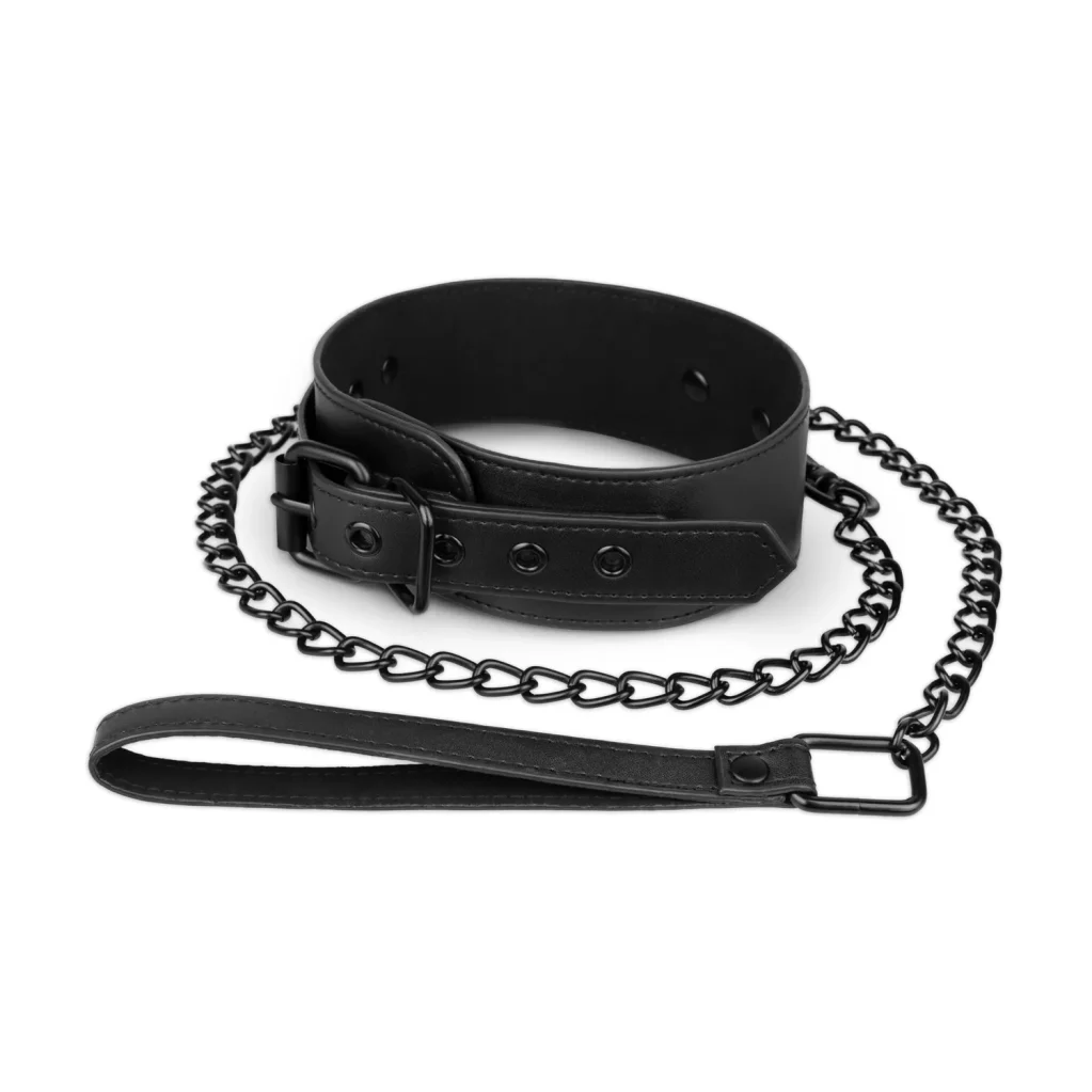 Faux Leather Collar & Chain