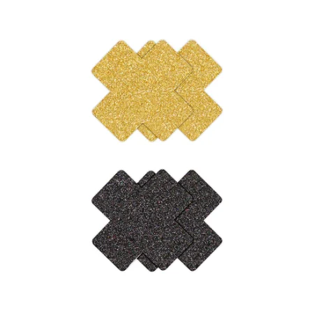 PRETTY PASTIES GLITTER CROSS BLACK GOLD 2 PAIR