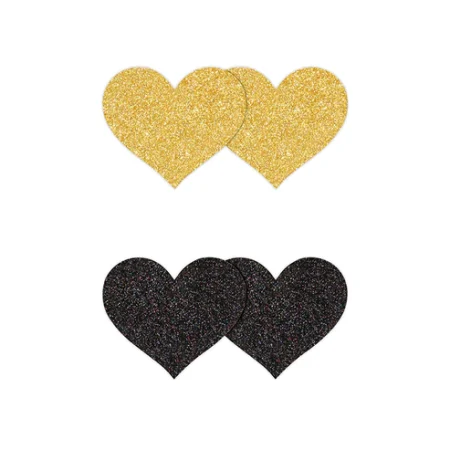 PRETTY PASTIES GLITTER HEARTS BLACK GOLD 2 PAIR