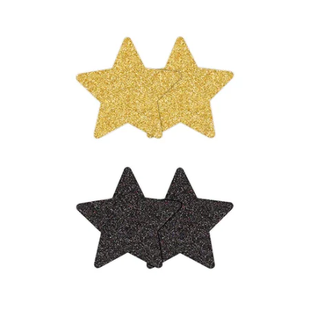 PRETTY PASTIES GLITTER STARS BLACK GOLD 2 PAIR