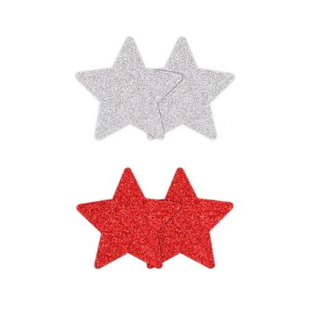 PRETTY PASTIES GLITTER STARS RED SILVER 2 PAIR