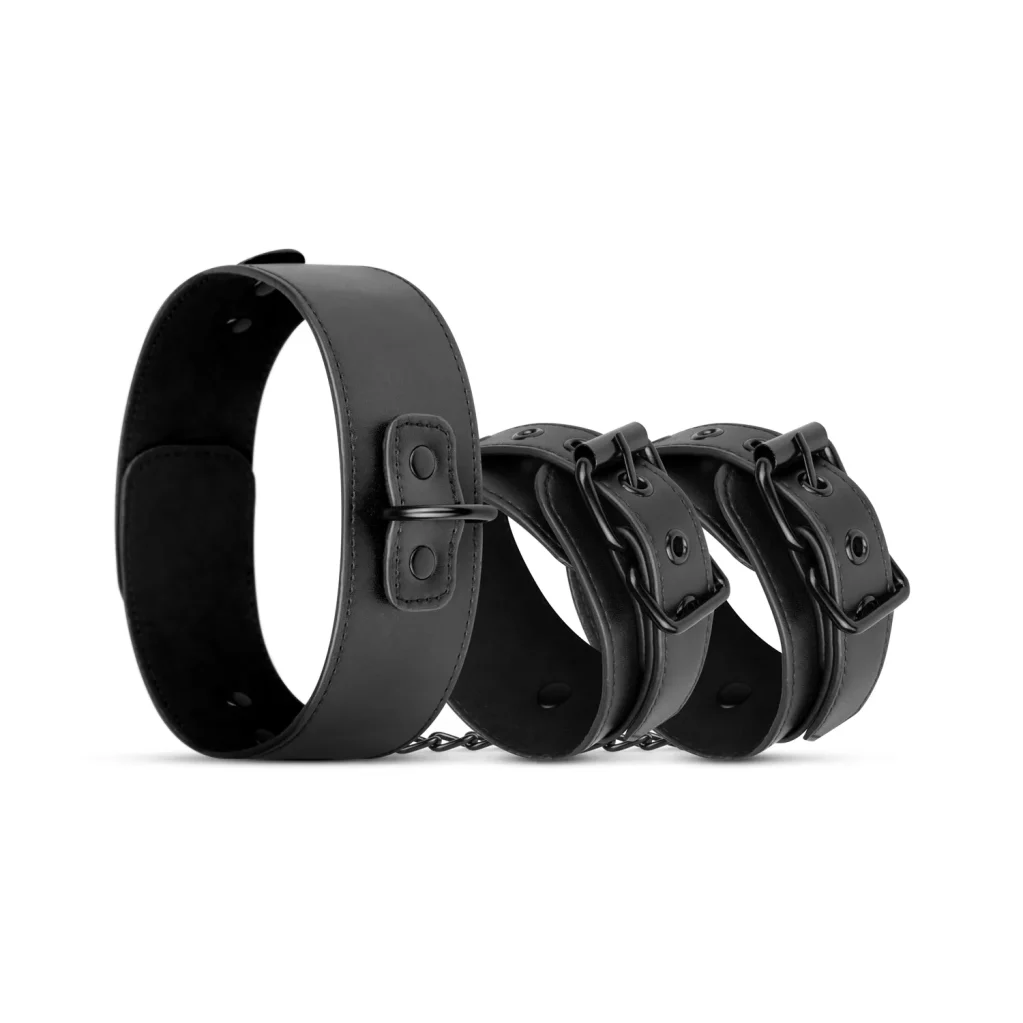 Collar & Wrist Cuffs - Black - Bedroom Fantasies