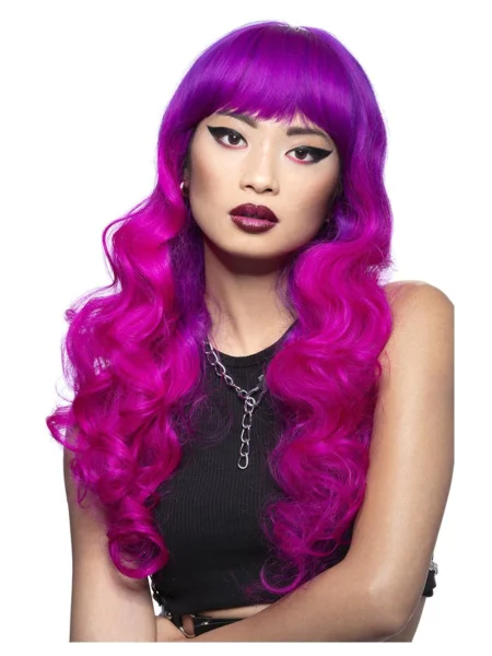 Manic Panic® Fuchsia Passion™ Siren Wig, Long Curled Ends with Fringe, Heat Styleable