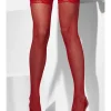 Fishnet Hold-Ups, Red, Lace Tops