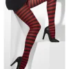 Opaque Tights, Red & Black, Striped