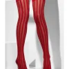 Sheer Hold-Ups, Red, Vertical Stripes