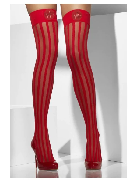 Sheer Hold-Ups, Red, Vertical Stripes