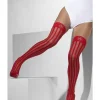 Sheer Hold-Ups, Red, Vertical Stripes