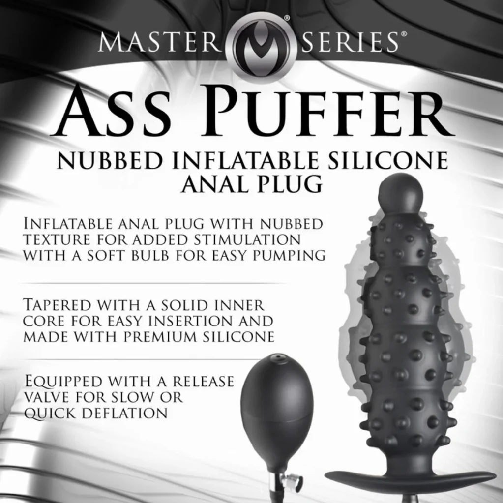 Ribbed Inflatable Anal Plug - Black