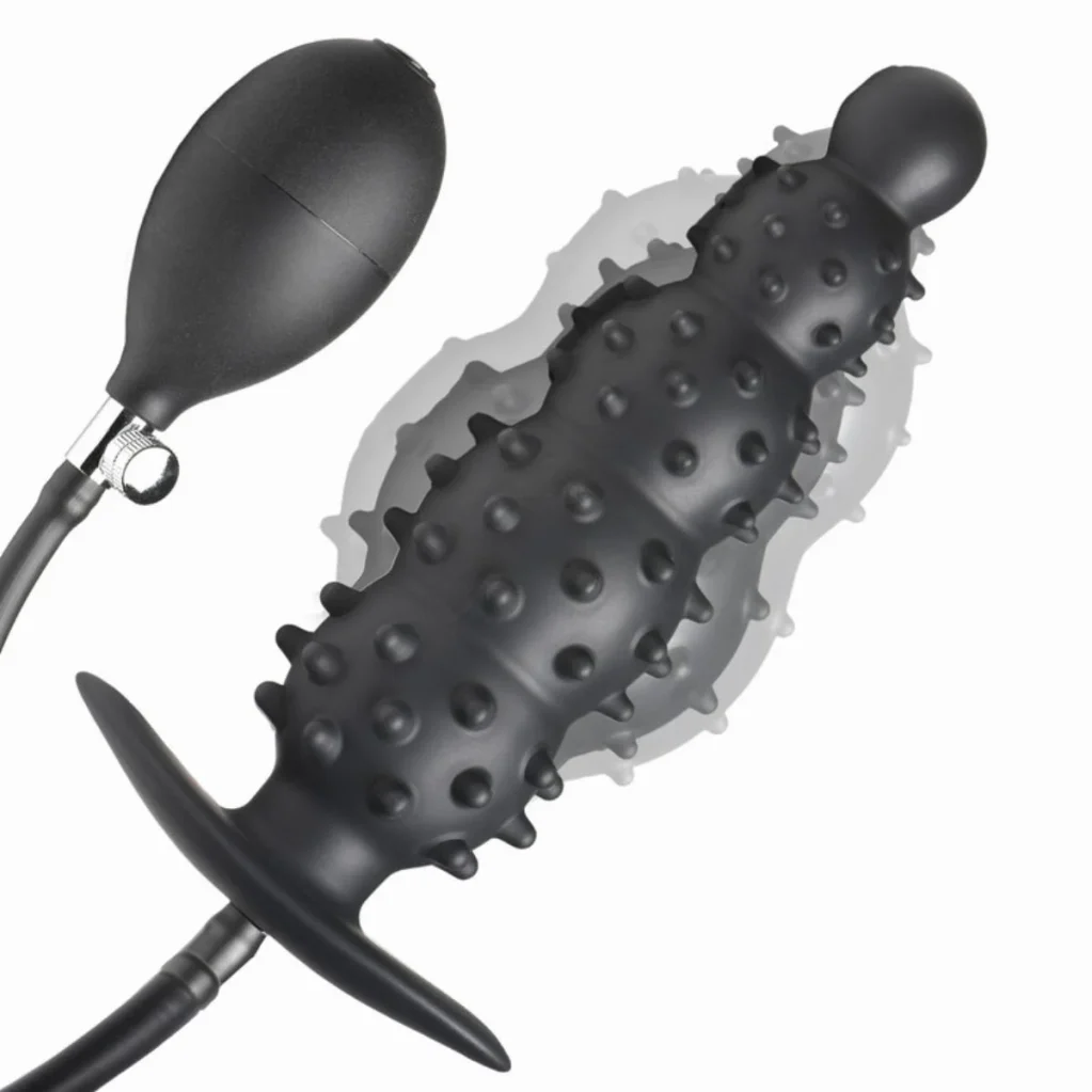 Ribbed Inflatable Anal Plug - Black