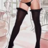 Thigh highs with ruffle trim and white bow on the back