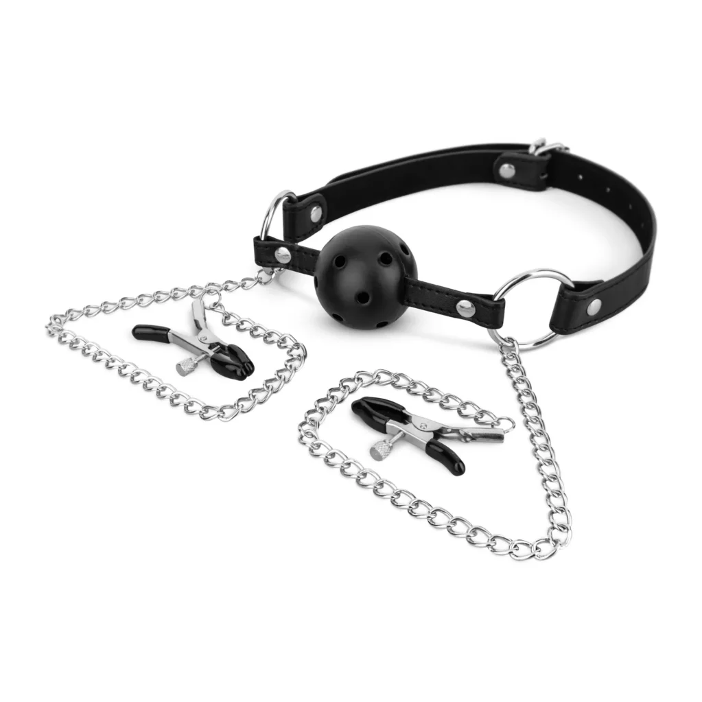 Φίμωτρο με σφιγκτήρες θηλών BALL GAG WITH NIPPLE CLAMPS Bedroom Fantasies