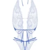 Κορμάκι από δαντέλα Lace open crotch body Renee - blue