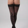 Κάλτσες με floral σχέδιο Luxury Stay up stockings Victorious - Black - Christine