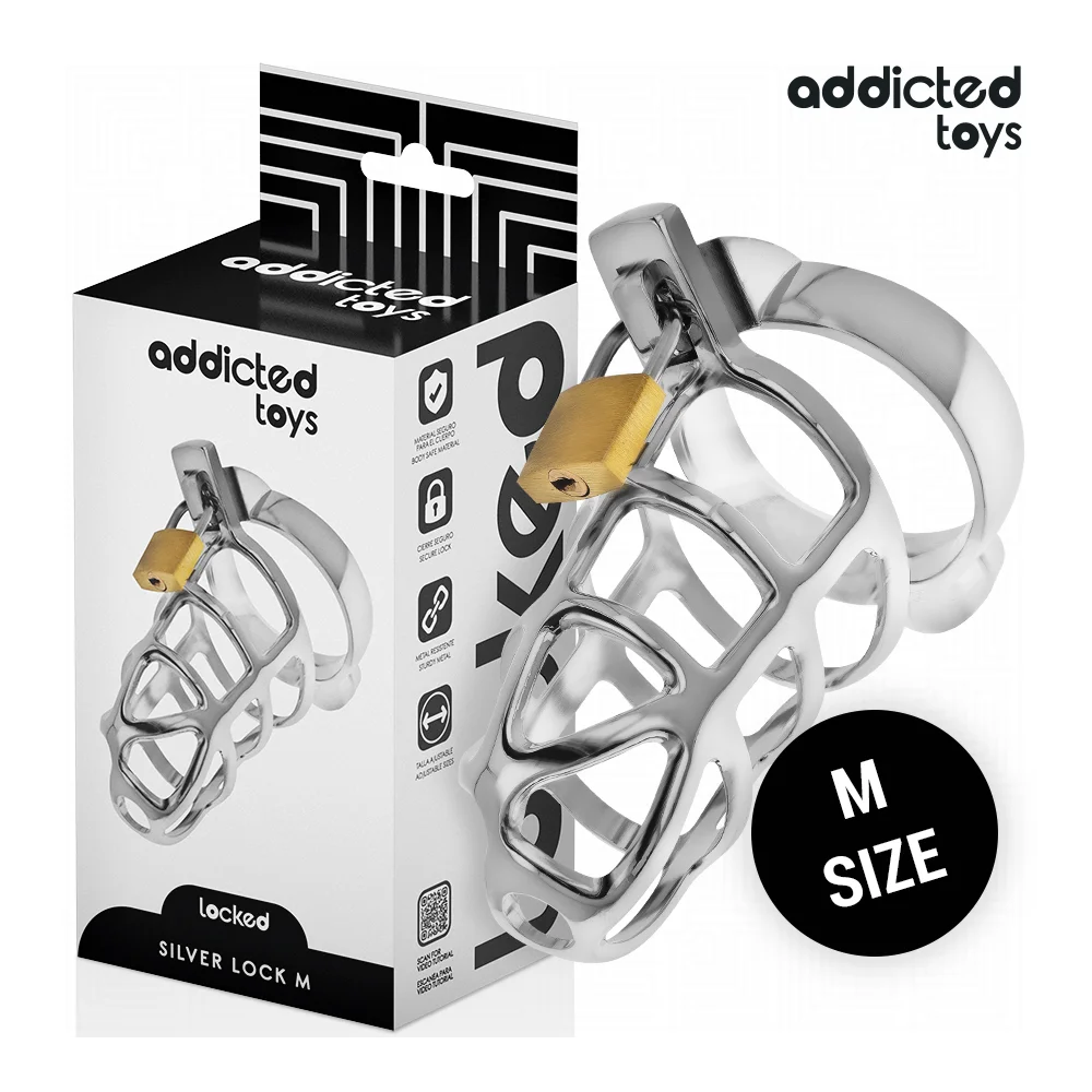 Κλουβί πέους ADDICTED TOYS LOCKED - SILVER LOCK METAL PENIS CAGE SIZE M