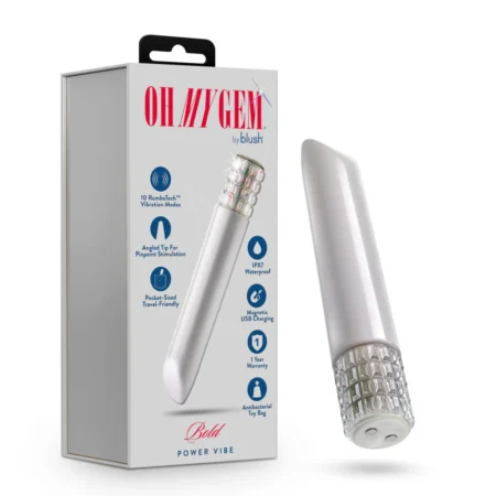 Μικρός Δονητής Oh My Gem | Bold 5 Inch Pocket-Sized Power Vibrator With Tapered Tip & Diamond Gem Base - In White