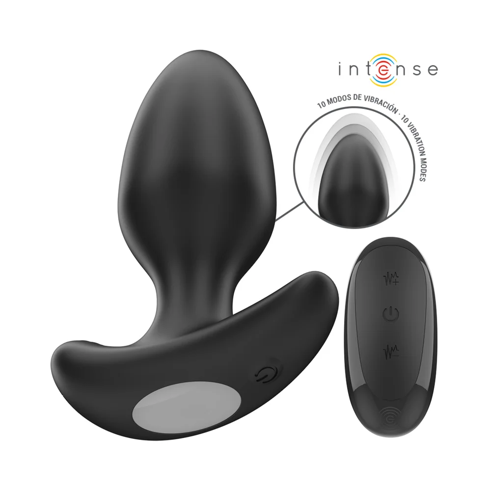 Πρωκτική σφήνα με δόνηση INTENSE - JOEY ANAL PLUG 10 VIBRATIONS BLACK REMOTE CONTROL