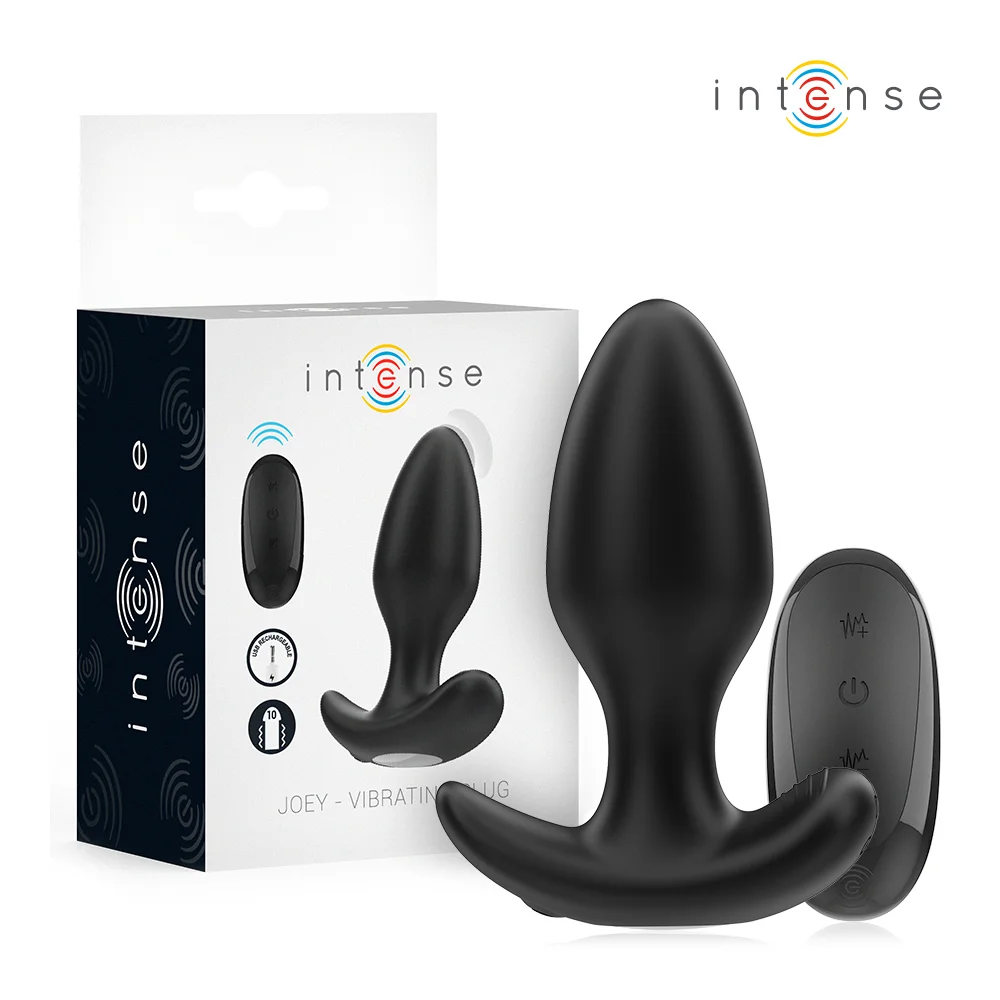 Πρωκτική σφήνα με δόνηση INTENSE - JOEY ANAL PLUG 10 VIBRATIONS BLACK REMOTE CONTROL