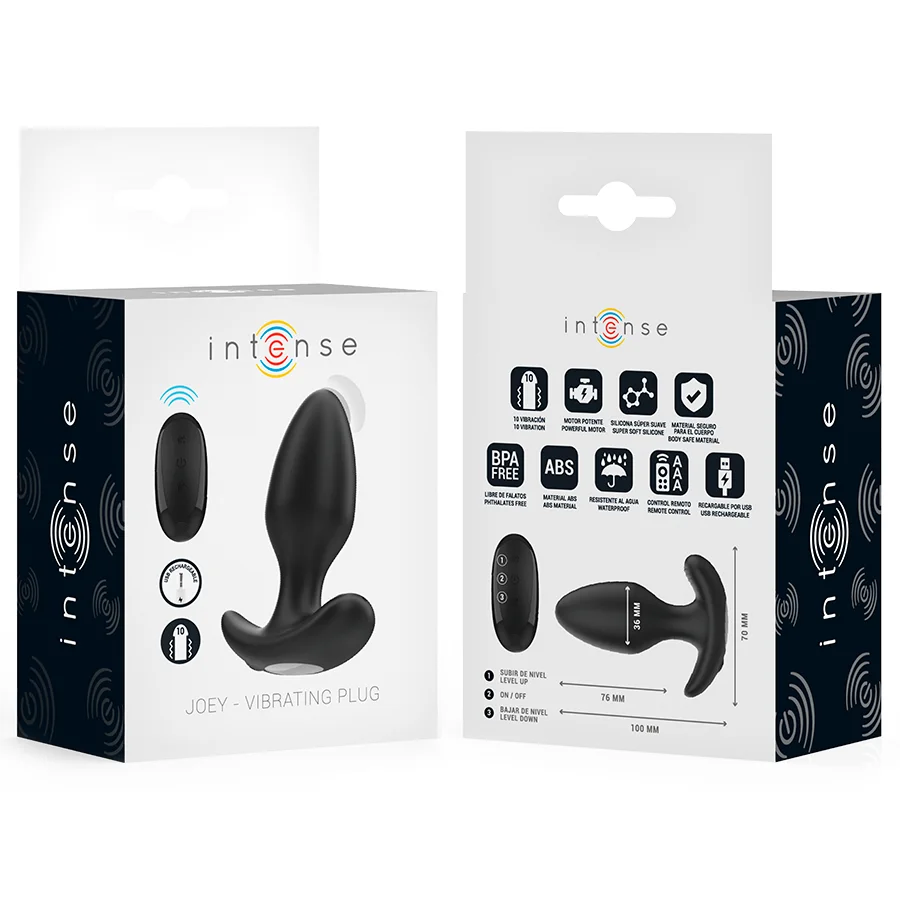 Πρωκτική σφήνα με δόνηση INTENSE - JOEY ANAL PLUG 10 VIBRATIONS BLACK REMOTE CONTROL