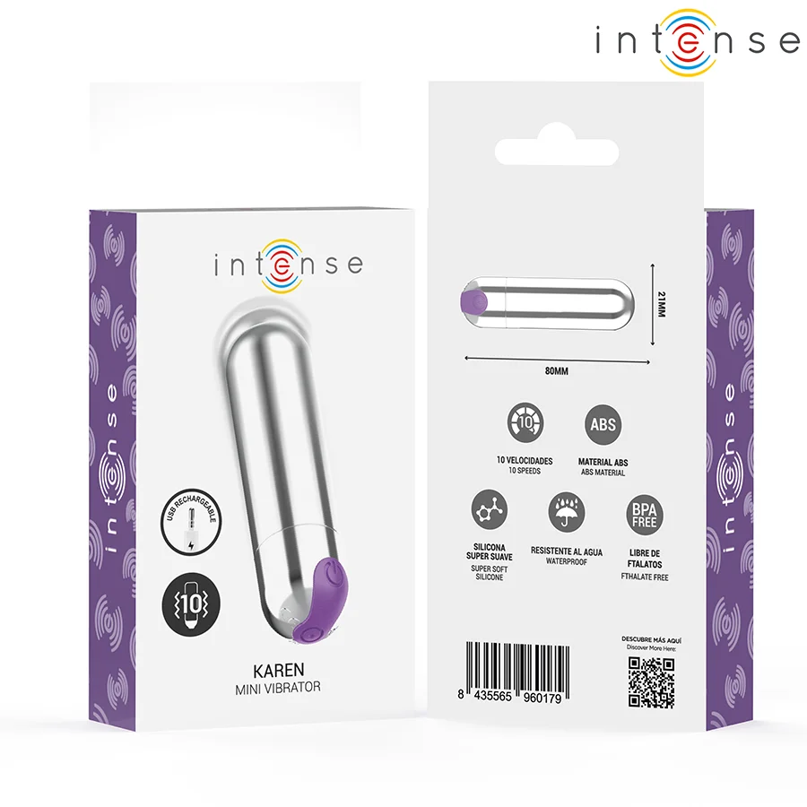 Μίνι δονητής INTENSE - KAREN MINI RECHARGEABLE VIBRATING BULLET SILVER