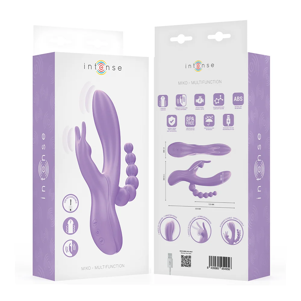 Δονητής INTENSE - MIKO TRIPLE VIBRATOR RABBIT & STIMULATOR & ANAL 7 VIBRATIONS PURPLE