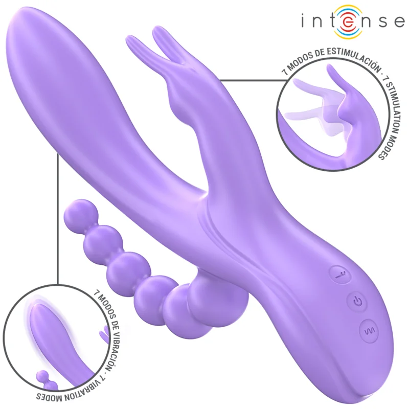 Δονητής INTENSE - MIKO TRIPLE VIBRATOR RABBIT & STIMULATOR & ANAL 7 VIBRATIONS PURPLE