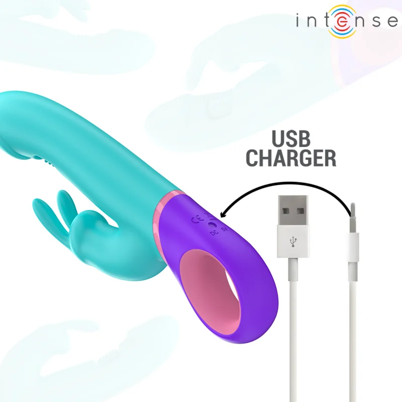 Διπλός δονητής INTENSE - MONICA RABBIT VIBRATOR WITH ROTATING G-SPOT STIMULATOR BLUE
