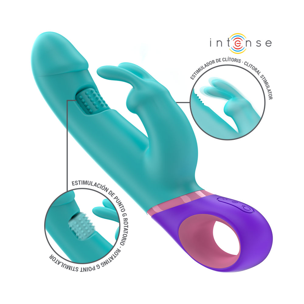 Διπλός δονητής INTENSE - MONICA RABBIT VIBRATOR WITH ROTATING G-SPOT STIMULATOR BLUE