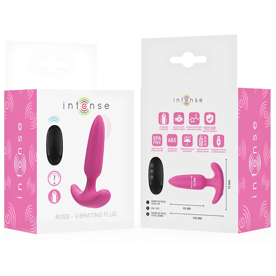 Πρωκτική σφήνα με δόνηση INTENSE - ROSS ANAL PLUG 10 VIBRATIONS PINK REMOTE CONTROL