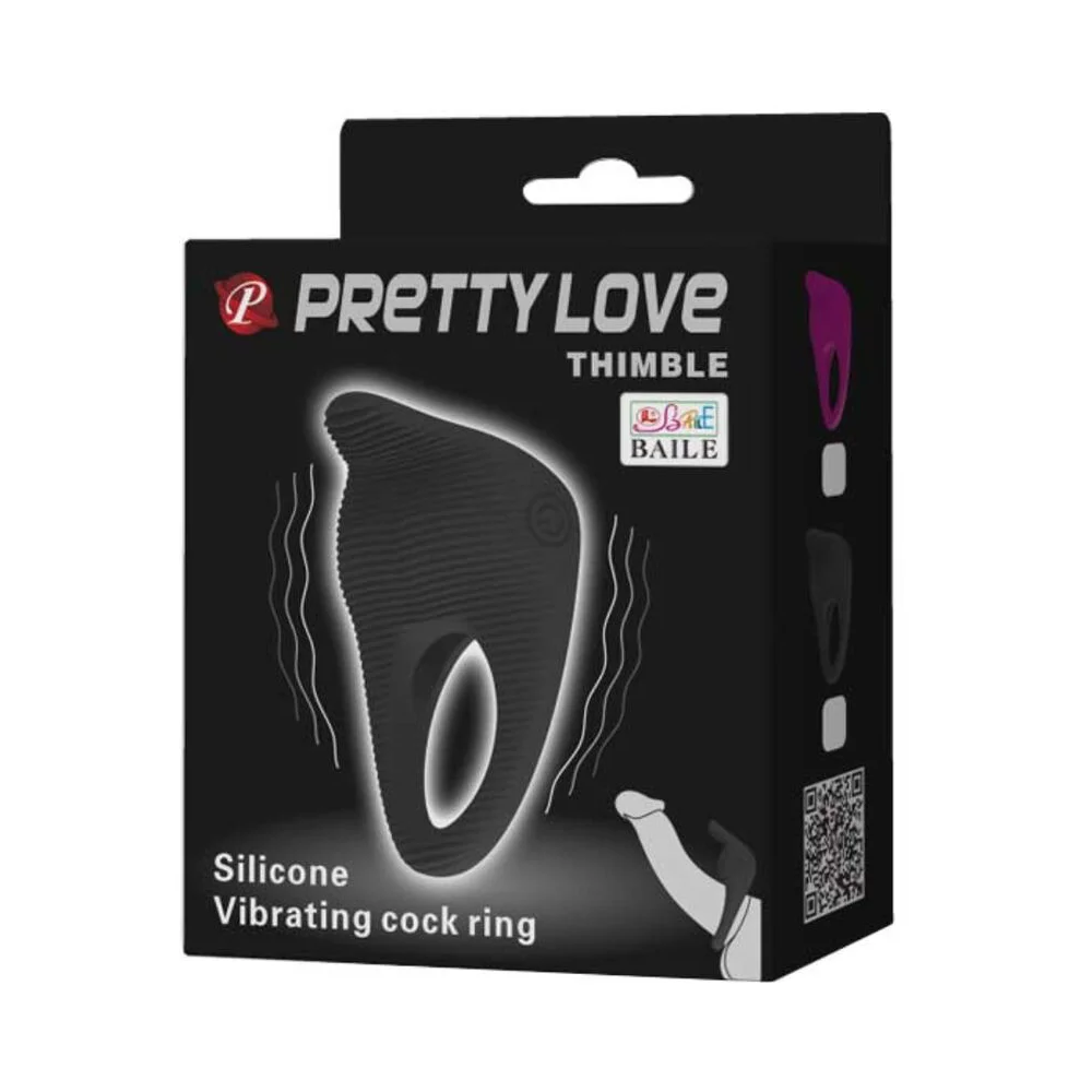 Δακτύλιος πέους με δόνηση PRETTY LOVE - THIMBLE VIBRATOR RING BLACK