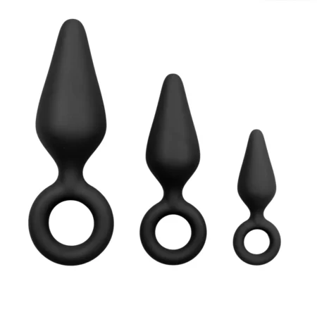 Σετ 3 πρωκτικών σφηνών Black Buttplugs With Pull Ring - Set - Easytoys Anal Collection