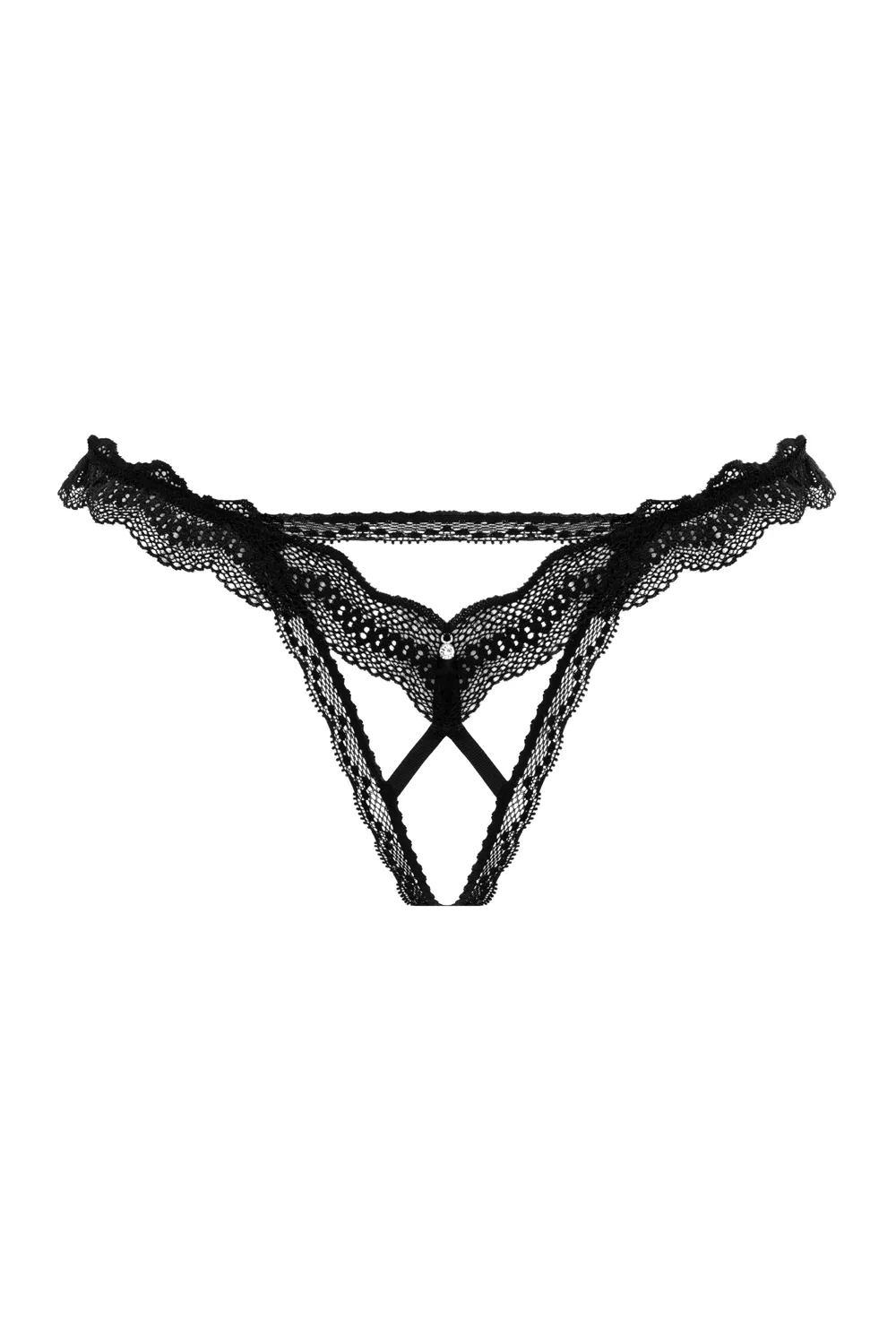 Στρινγκ με ανοιχτό καβάλο Christine - Lace Open Crotch Thong Lila - Black
